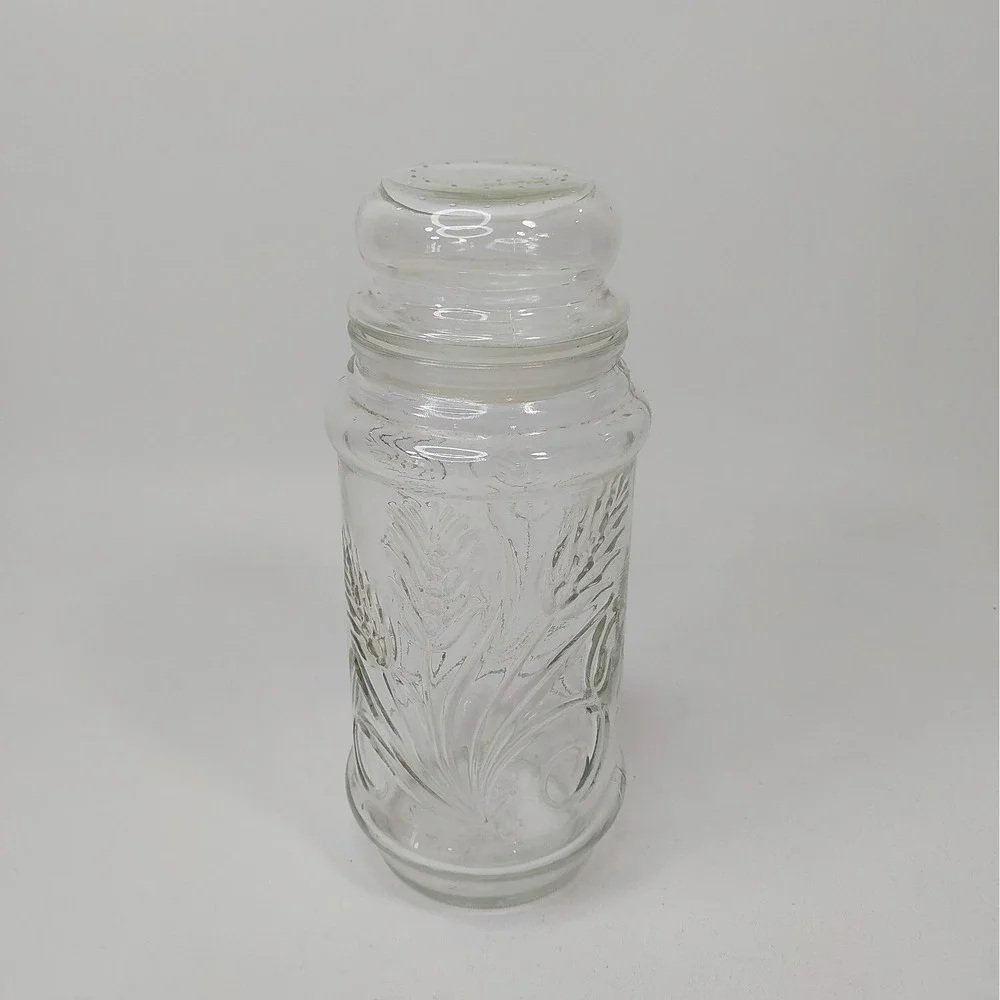 Vintage  Planters Mr. Peanut Glass Jar with Lid Canister Wheat Pattern 8